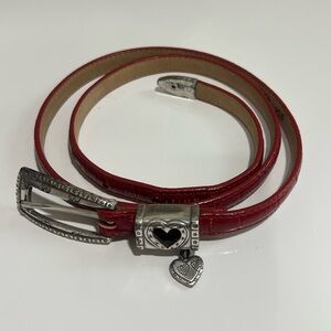 Brighton Red Leather Belt with Silver Heart Charm